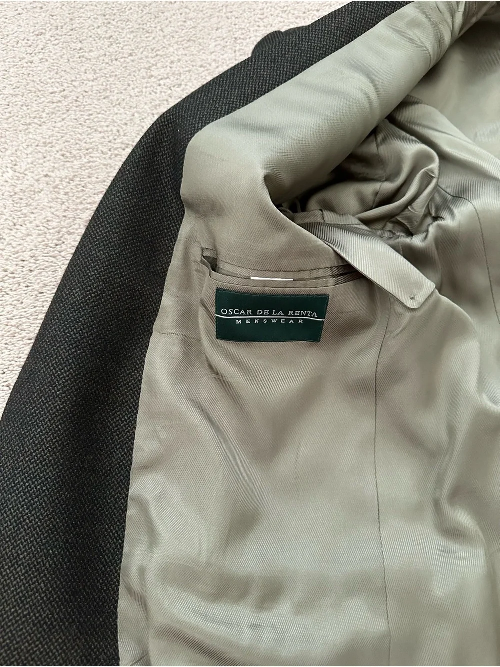 Vintage 90s Oscar De La Renta 100% Wool Dark Green & Brown Blazer Jacket